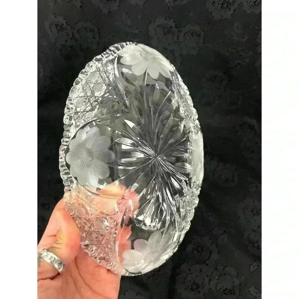 ABP Style Oblong Clear Cut Crystal Dish with‎ Sawtooth Rim American Brilliant